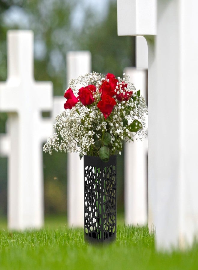 M METERXITY 2-Pack Cemetery Vases with Spikes, Plastic Flower Holder Grave Decorations Drainage Holes for Gravestone/Headstone/Memorial/Cemetery/Grave Markers, Floral Holder Vases [Black] - Image 5