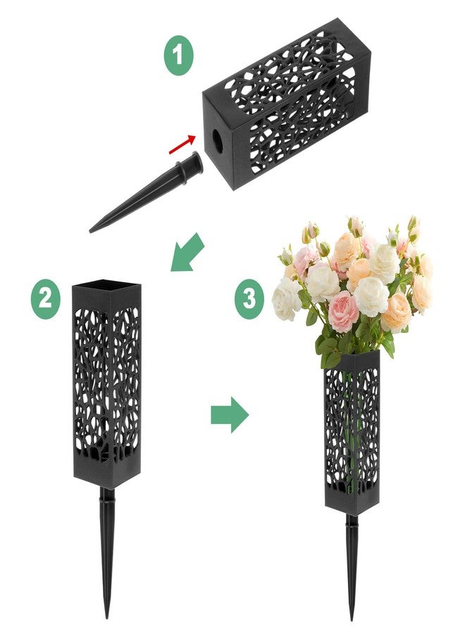 M METERXITY 2-Pack Cemetery Vases with Spikes, Plastic Flower Holder Grave Decorations Drainage Holes for Gravestone/Headstone/Memorial/Cemetery/Grave Markers, Floral Holder Vases [Black] - Image 4