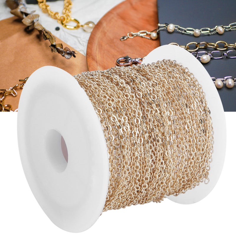 ملحقات مجوهرات صنعية في المنزل (DIY) - بكرة سلسلة مسطحة متقاطعة 10 أمتار بالكميات الكبيرة لتمديد السوار والقلادة - لون ذهبي KC 2.2×1.8×0.3 مم - Image 4