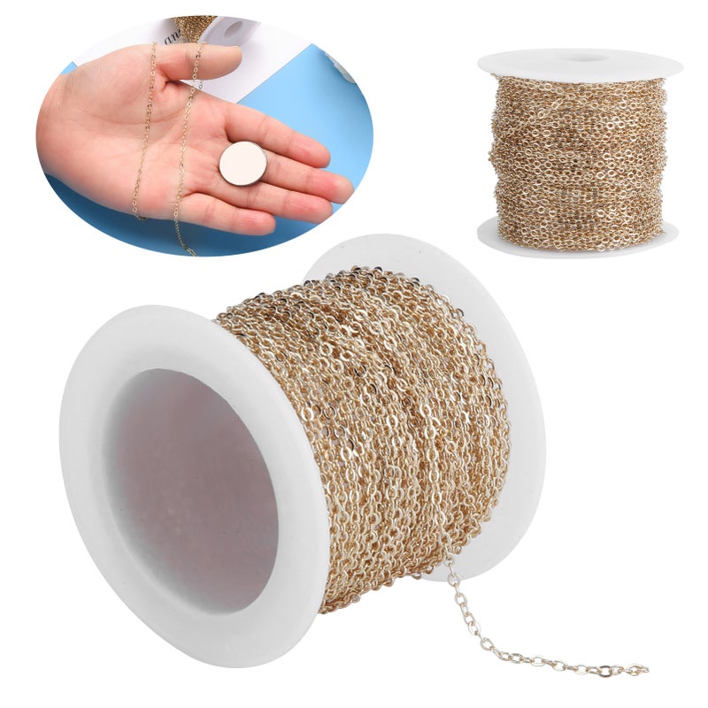 ملحقات مجوهرات صنعية في المنزل (DIY) - بكرة سلسلة مسطحة متقاطعة 10 أمتار بالكميات الكبيرة لتمديد السوار والقلادة - لون ذهبي KC 2.2×1.8×0.3 مم - Image 1