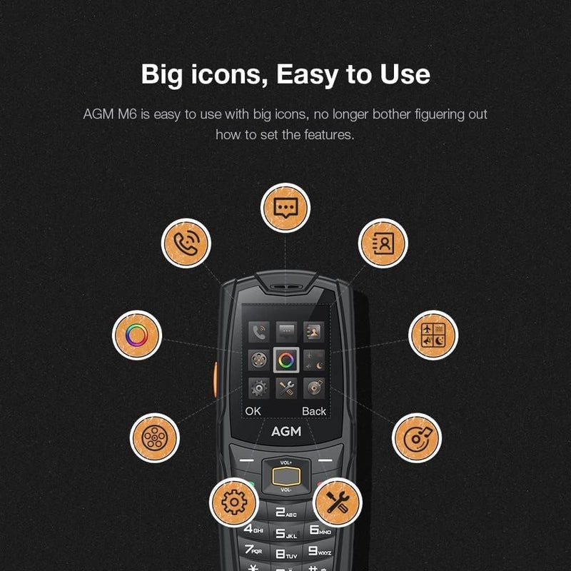 AGM M6 Rugged Phone, Basic Cell Phone, 4G Feature Phone, Simple Mobile Phones, Waterproof/Drop-Proof, Large Buttons | Large Font, 109dB Powerful Speaker, Dual SIM Cards, 48+128MB, 2500mAh - Image 5
