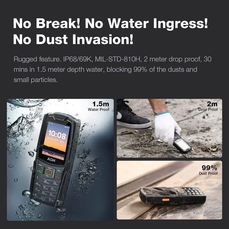 AGM M6 Rugged Phone, Basic Cell Phone, 4G Feature Phone, Simple Mobile Phones, Waterproof/Drop-Proof, Large Buttons | Large Font, 109dB Powerful Speaker, Dual SIM Cards, 48+128MB, 2500mAh - Image 2