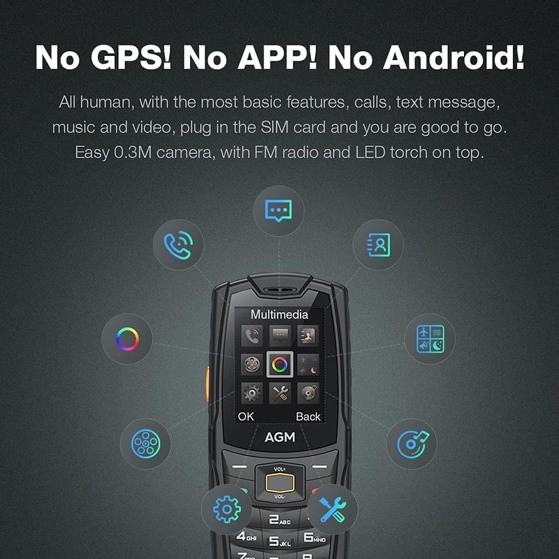 AGM M6 Rugged Phone, Basic Cell Phone, 4G Feature Phone, Simple Mobile Phones, Waterproof/Drop-Proof, Large Buttons | Large Font, 109dB Powerful Speaker, Dual SIM Cards, 48+128MB, 2500mAh - Image 4