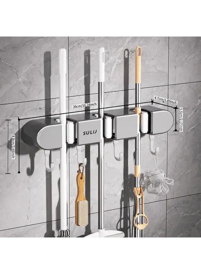 حامل ممسحة ومقشة للحائط مع ٣ مشابك و٤ خطافات بلون العاجي الأبيض - منظف تخزين بدون حفر - Image 4