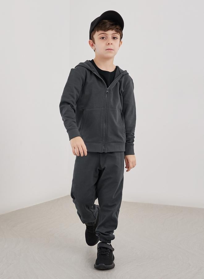 Styli Charcoal Cotton Full Zip Hoodie with Pocket - Image 3