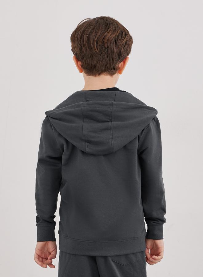 Styli Charcoal Cotton Full Zip Hoodie with Pocket - Image 5