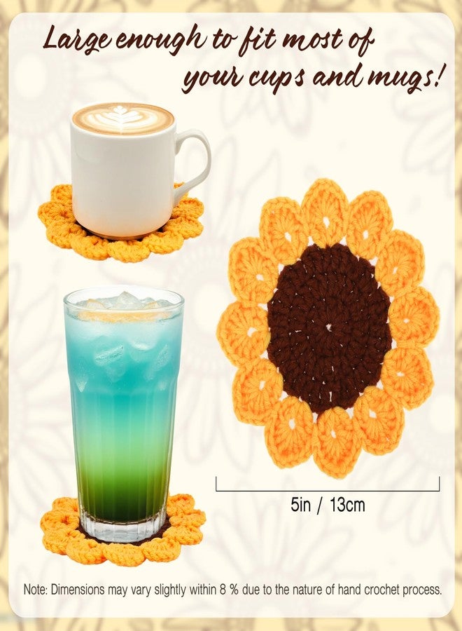 kilofly 6 pc Sunflower Crochet Coasters for Drinks 13cm 5" Handmade Doilies Set - Image 2