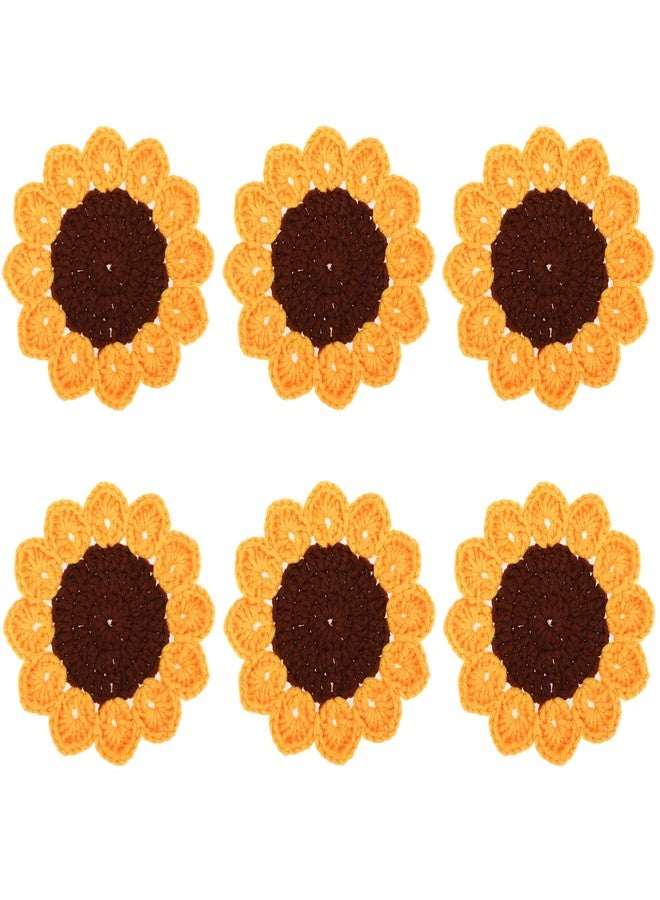kilofly 6 pc Sunflower Crochet Coasters for Drinks 13cm 5" Handmade Doilies Set - Image 1