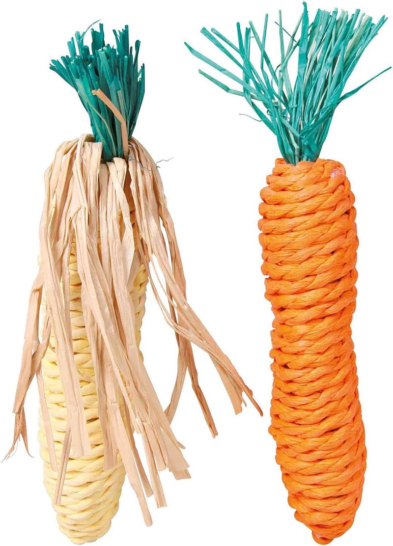Trixie Straw Carrot and Corn Cob Chew Toys for Small Pets