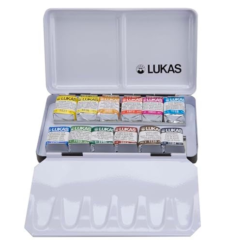 Lukas 1862 Aquarell Artists' Watercolor Paint Set of 12 Half Pans - Vibrant Professional Grade Watercolor Paint - Easy-to-Wet - Intense Color, Long-Lasting - Ideal for Professional Watercolorists - Image 1