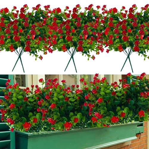 Tdas Artificial Plants for Home Decor Eucalyptus Fern Flora Plant Decorative Items Flower Leaves Living Room Bedroom Decoration vase Show Pieces pots Office (Red - 2 pcs) - Image 1