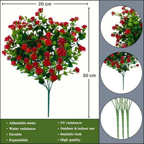 Tdas Artificial Plants for Home Decor Eucalyptus Fern Flora Plant Decorative Items Flower Leaves Living Room Bedroom Decoration vase Show Pieces pots Office (Red - 2 pcs) - Image 2