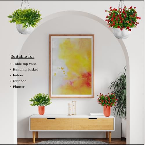 Tdas Artificial Plants for Home Decor Eucalyptus Fern Flora Plant Decorative Items Flower Leaves Living Room Bedroom Decoration vase Show Pieces pots Office (Red - 2 pcs) - Image 5