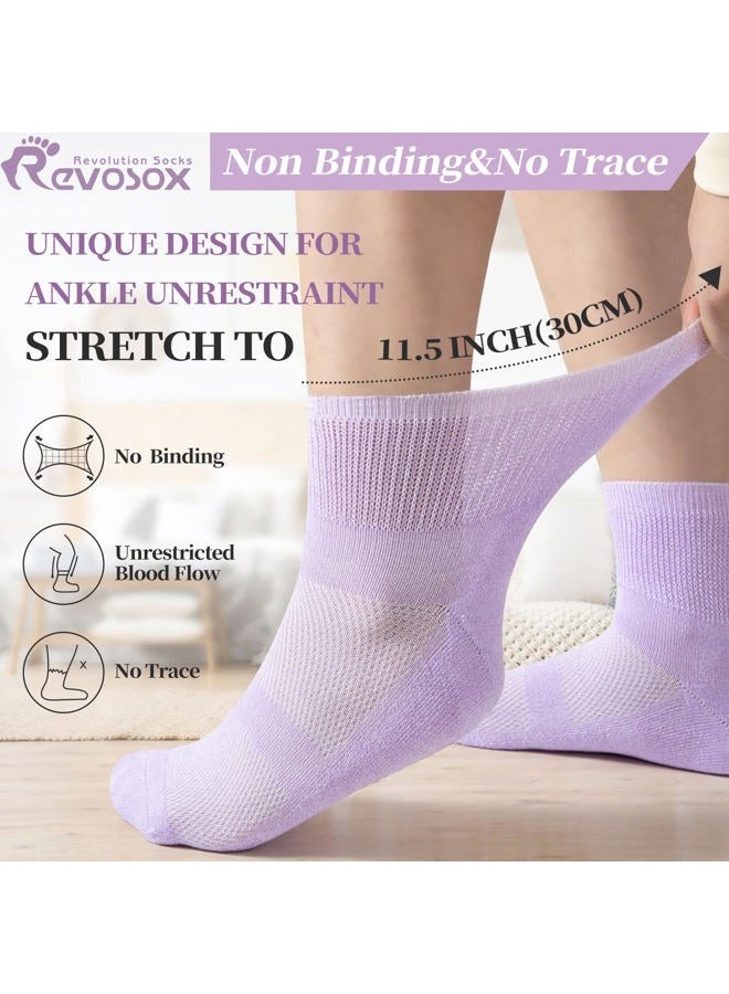Revosoxs Diabetic Socks for Women Men,5 Pairs Non Binding Diabetic Ankle Wide Stretchy Loose Seamless Socks(Black-Medium) - Image 2