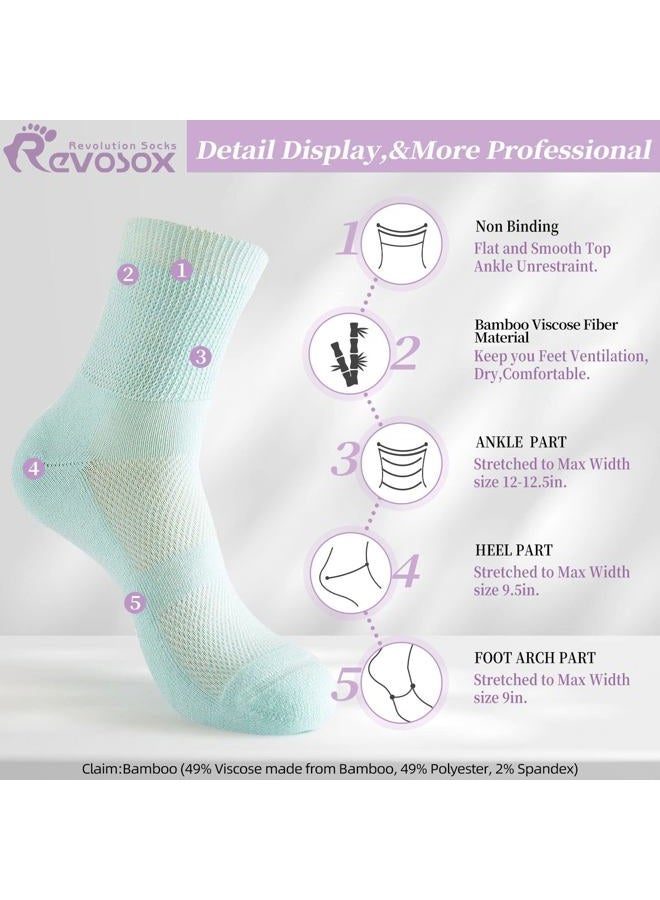 Revosoxs Diabetic Socks for Women Men,5 Pairs Non Binding Diabetic Ankle Wide Stretchy Loose Seamless Socks(Black-Medium) - Image 5