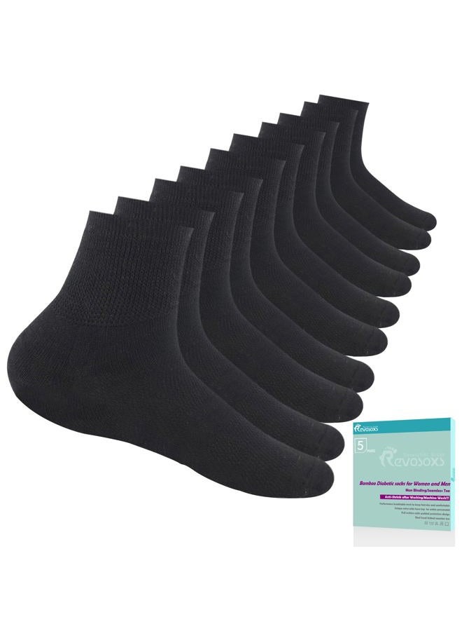 Revosoxs Diabetic Socks for Women Men,5 Pairs Non Binding Diabetic Ankle Wide Stretchy Loose Seamless Socks(Black-Medium) - Image 1