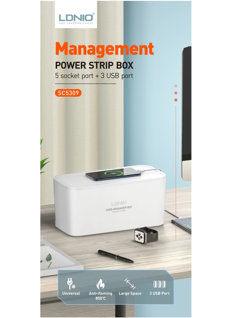LDNIO 5-Power Socket Strip Box + 3 port USB White 200cm  - Image 4