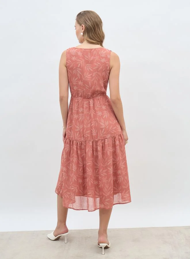 Styli Styli All-Over Print Twist Front A-Line Midi Dress