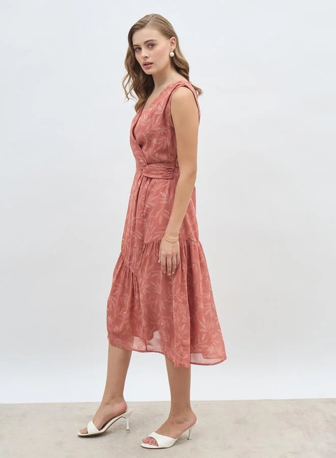 Styli Styli All-Over Print Twist Front A-Line Midi Dress