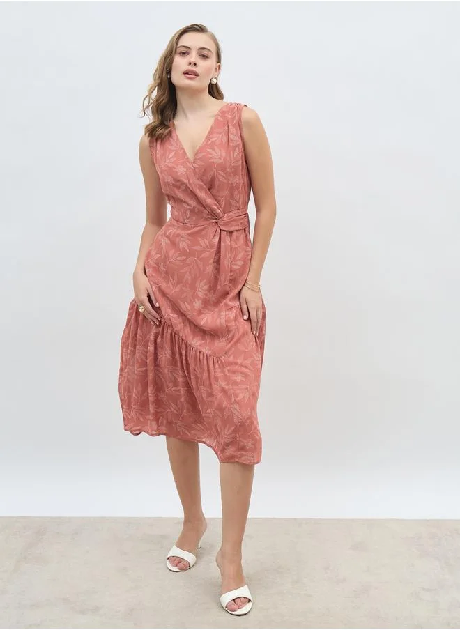 Styli Styli All-Over Print Twist Front A-Line Midi Dress