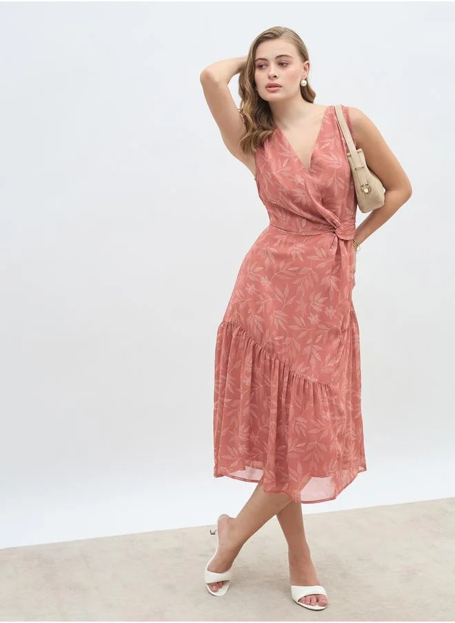 Styli Styli All-Over Print Twist Front A-Line Midi Dress