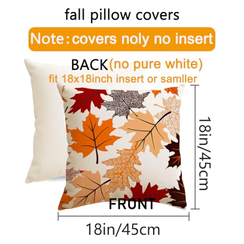 RABUSOFA Fall Pillow Covers 18x18 Set of 2Maple Leaves Autumn Thanksgiving Pillows Decorative Throw Pillows Outdoor Decor Pillow Cases Decorations for Home Porch Farmhouse242418 - Image 3