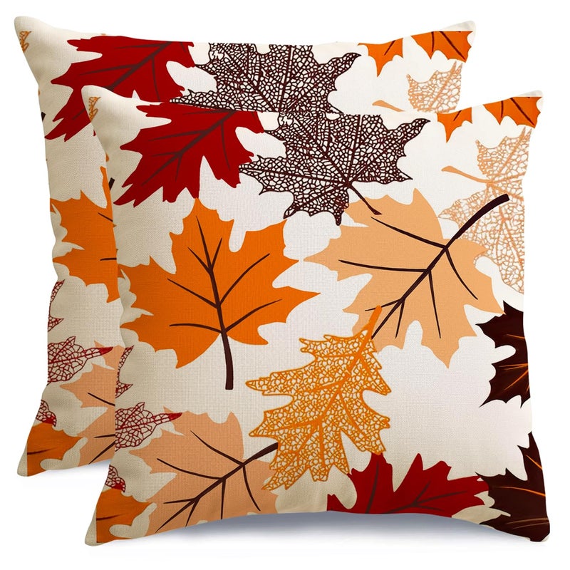 RABUSOFA Fall Pillow Covers 18x18 Set of 2Maple Leaves Autumn Thanksgiving Pillows Decorative Throw Pillows Outdoor Decor Pillow Cases Decorations for Home Porch Farmhouse242418 - Image 2