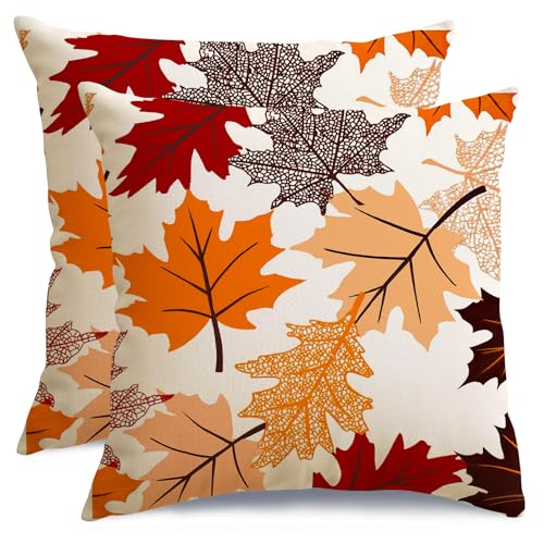 RABUSOFA Fall Pillow Covers 18x18 Set of 2Maple Leaves Autumn Thanksgiving Pillows Decorative Throw Pillows Outdoor Decor Pillow Cases Decorations for Home Porch Farmhouse242418 - Image 1