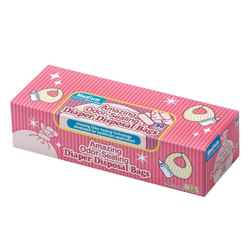 BOS Amazing Odor Sealing Baby Diaper Disposal Bags - Durable and Unscented [Size: M, Color: Pink] (90 count, Pack of 1) (90 Bags) - Image 1