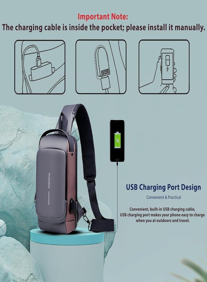 HOUSE HATCH Unisex Crossbody Sling Bag Chest Backpack Men's Shoulder Bag, Leisure Travel Handbag, Anti-Theft Chest Bagwith USB Charging Port, Messenger Bags, Waterproof (Fashion Bag - Grey & Golden) - Image 3