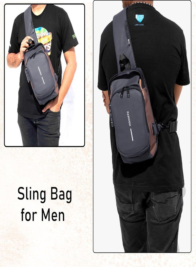 HOUSE HATCH Unisex Crossbody Sling Bag Chest Backpack Men's Shoulder Bag, Leisure Travel Handbag, Anti-Theft Chest Bagwith USB Charging Port, Messenger Bags, Waterproof (Fashion Bag - Grey & Golden) - Image 4