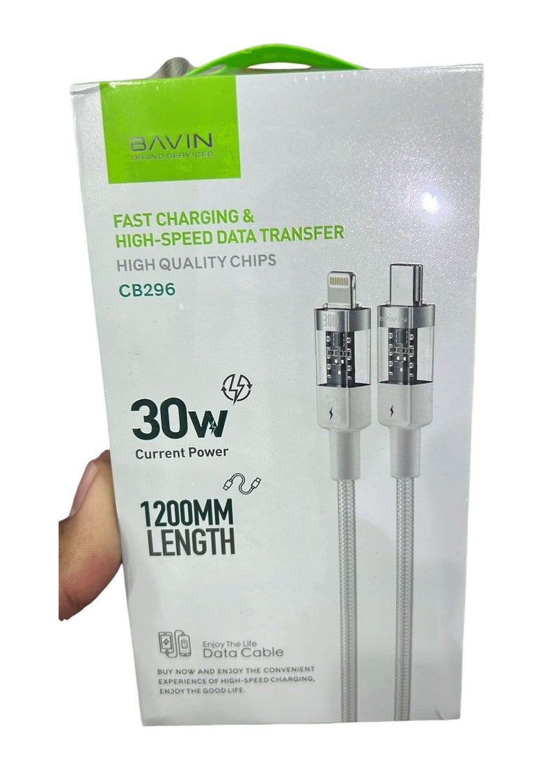 Bavin CB296   PD 30W Fast Charging Data Cable Nylon Braided Cable Wire USB C Type-C To Lightning Supports All Devices 2m Length - Image 1