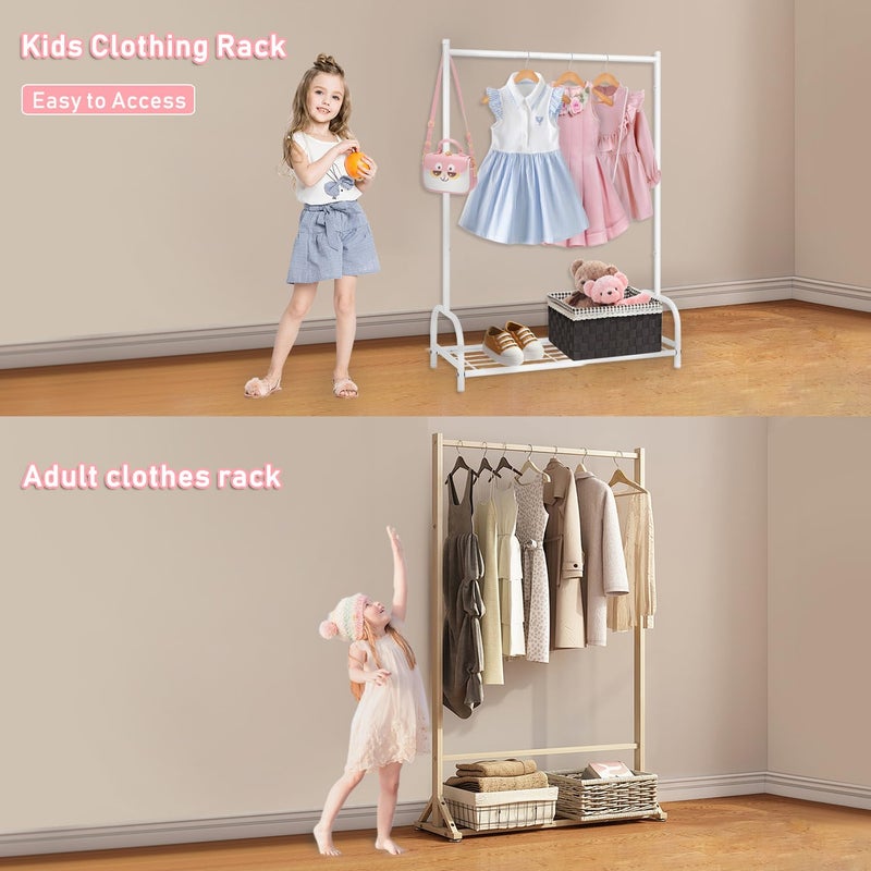 Becomrock Kids Clothing Rack, Small Clothes Shelf with Metal Storage Shelf, Kids Dress Up Storage Rack, (White) - Image 3