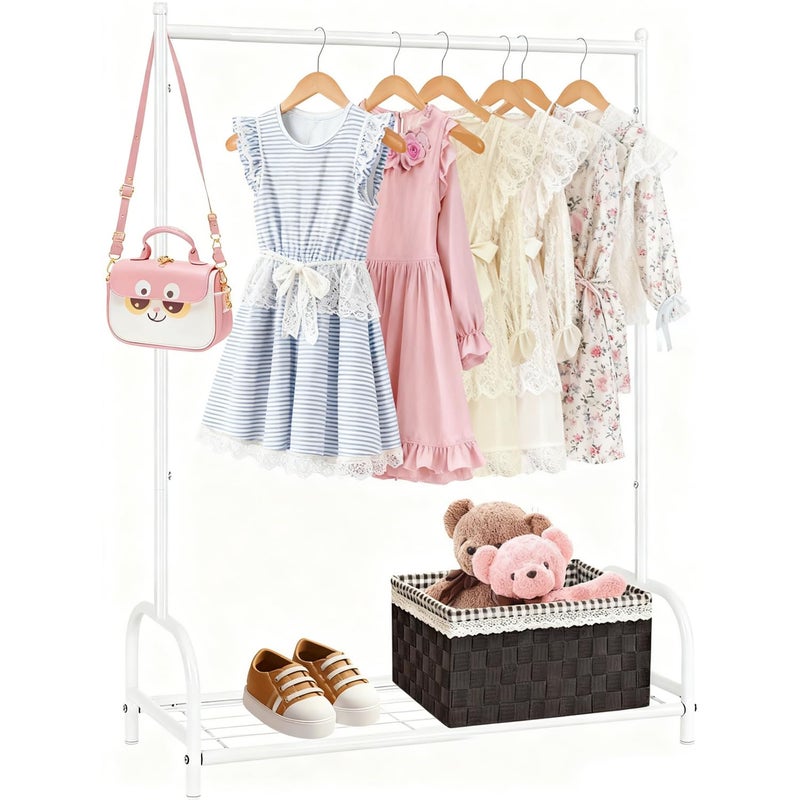 Becomrock Kids Clothing Rack, Small Clothes Shelf with Metal Storage Shelf, Kids Dress Up Storage Rack, (White) - Image 1