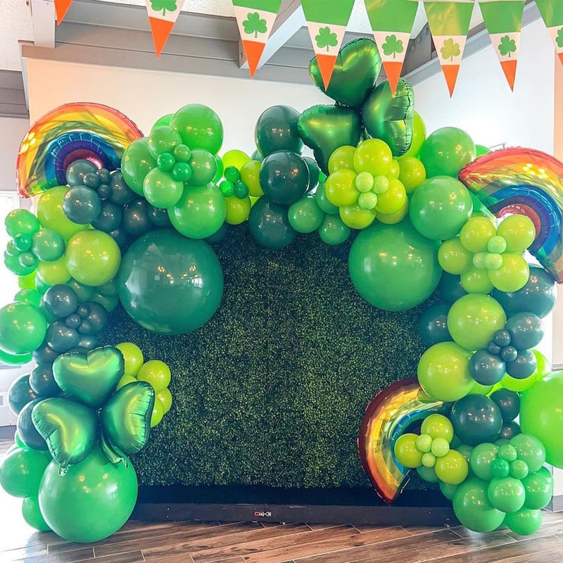 Tesochye 130pcs St. Patrick's Day Balloon Arch Garland Kit Green Balloons Lucky Shamrock Clover Rainbow Foil Balloons for Happy St. Patrick's Day Irish Festival Birthday Party Decorations - Image 1