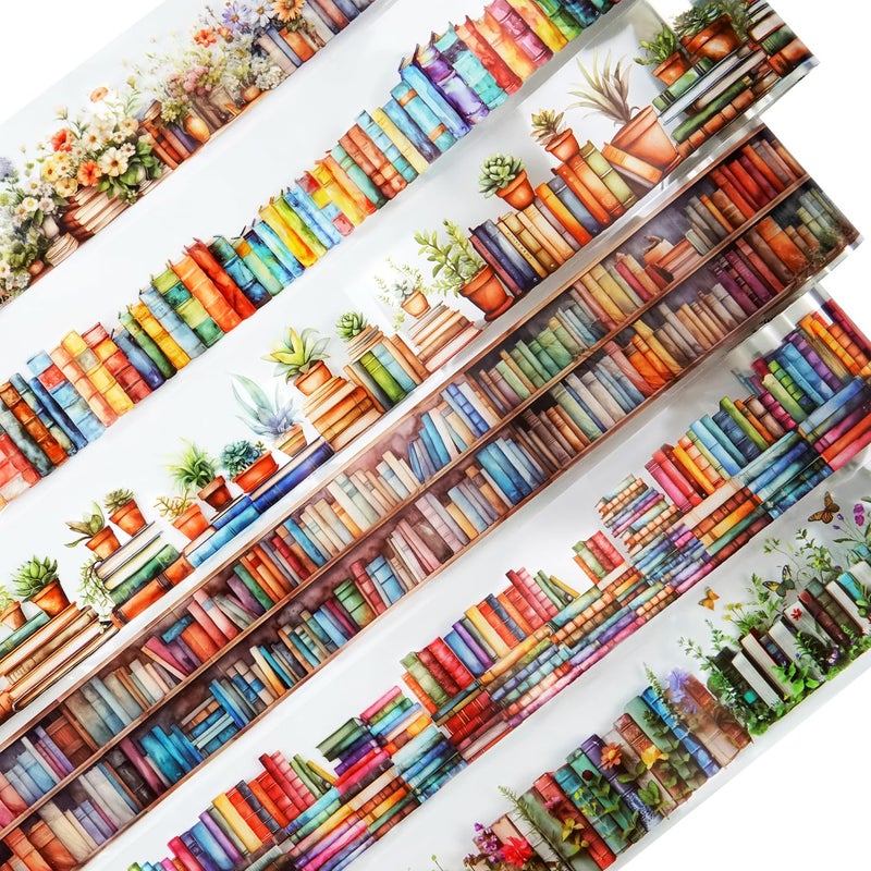 AuriicLeaf Book-Themed PET Tape Set, 6 Rolls of Library and Nature-Inspired Stickers for Scrapbooking, Journaling, DIY Crafts, and Gift Wrapping - Image 1