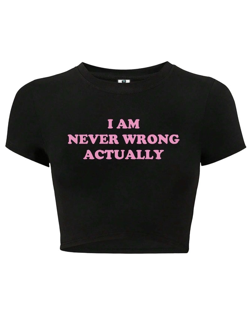 SXV STYLE Letter Printed Crop Top Slim Fit T-Shirt Passenger Princess Graphic Tees Women Tops (in, Alpha, XS, Regular, Black-Pink) - Image 5