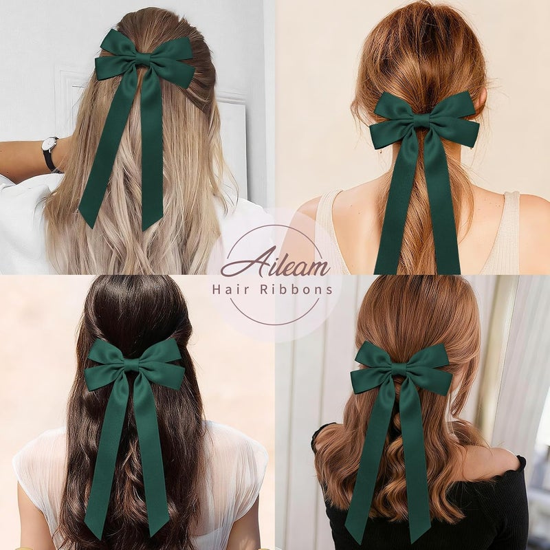 Aileam KSA local stock 2PCS Silky Satin Hair Bows Hair Clip Dark Green Hair Ribbon Clips for Women Ponytail Holder Hair Accessories Alligator Clips Bow for Women Girls Toddlers Teens Kids Wide daily application - Image 4