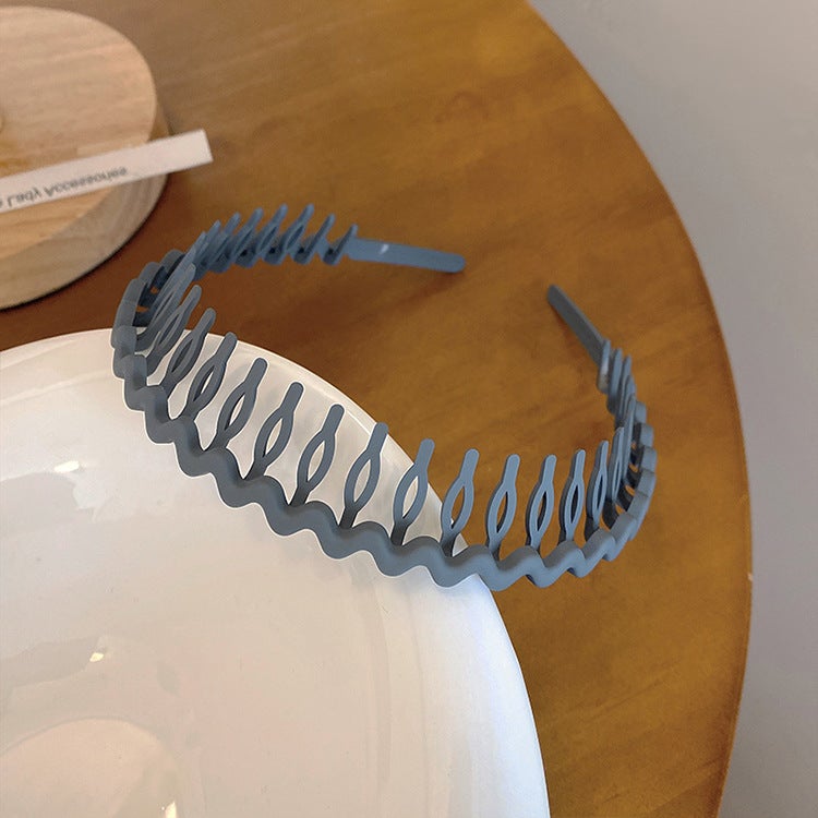 Loquat Japanese and Korean Minimalist Candy Color Wavy Hair Band Internet Popular Non-Slip Toothed Headwear Outgoing Hair Pressure Wash Hair Band for Women Gray toothed headband