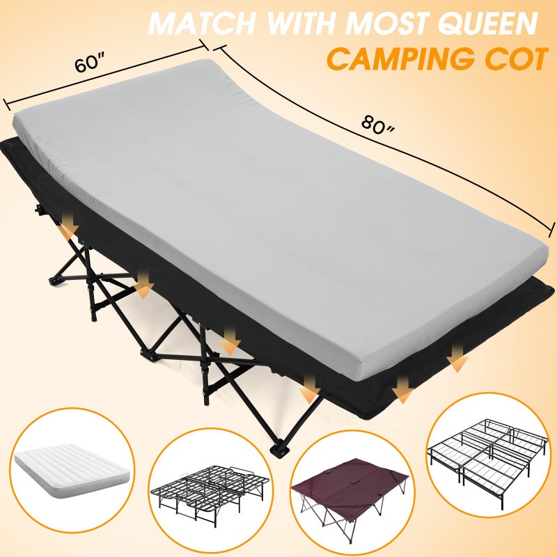 CYMULA Queen Camping Cot Mattress 2in Memory Foam Sleeping Pad,Soft Warm Non-Slip Camping Mattress Topper with Retaining for Adults,Portable Roll up Pad for Travelï¼ˆ60 * 80 * 2,Greyï¼‰ - Image 3