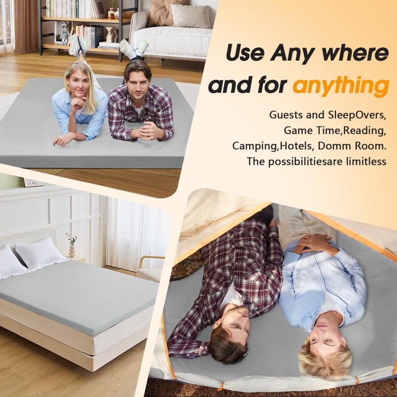 CYMULA Queen Camping Cot Mattress 2in Memory Foam Sleeping Pad,Soft Warm Non-Slip Camping Mattress Topper with Retaining for Adults,Portable Roll up Pad for Travelï¼ˆ60 * 80 * 2,Greyï¼‰ - Image 4
