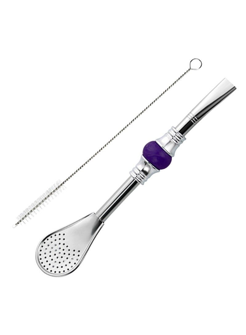 Yerba Mate Bombilla Straw with Filter Spoon & Cleaning Brush, Stainless Steel, Colorful Bead - Image 1
