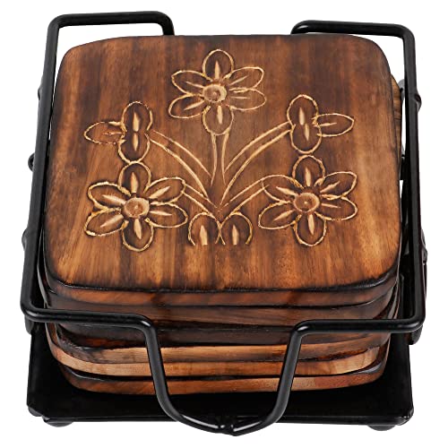 Craftland Wooden Antique Coaster for Kitchen/Dining Table/Office/Restaurant (Iron Coaster) - Image 1