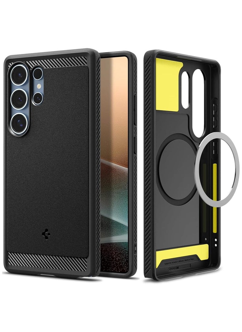 Spigen Rugged Armor MagFit Galaxy S25 ULTRA Case Cover with MagSafe and Carbon Fiber Textures (2025) - Matte Black  - Image 1