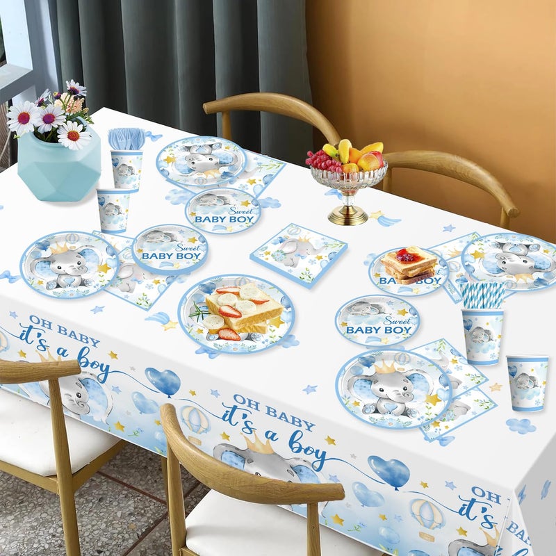cocomigo 260PCS Elephant Baby Shower Decorations, All-in-1 Party Pack, Includes 20 Elephant Theme Tableware, Backdrop Tablecloth Balloon Kit for Baby Shower Decorations Boy - Image 5