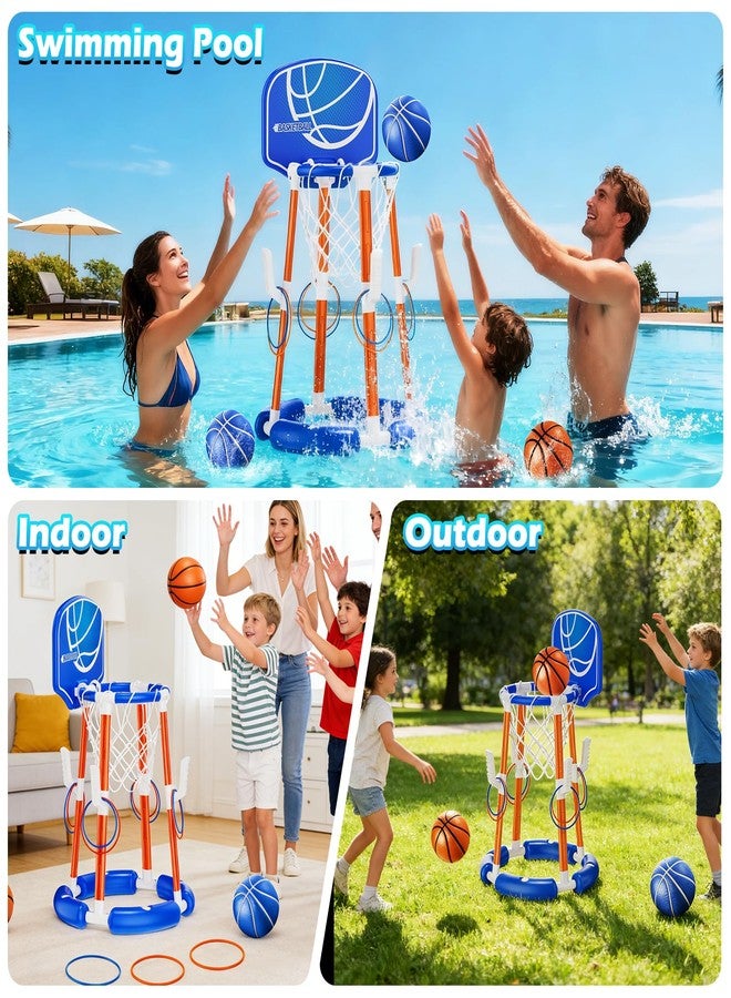 VROGTIK Pool Basketball Hoop with Backboard, Floating Pool Toys for 3-12 Years Old Kids Ring Game with 4 Balls 8 Rings & Pump Outdoor Swimming Pool Basketball Games Water Play Toy Family Party for Kids Adults - Image 2