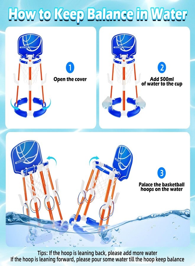 VROGTIK Pool Basketball Hoop with Backboard, Floating Pool Toys for 3-12 Years Old Kids Ring Game with 4 Balls 8 Rings & Pump Outdoor Swimming Pool Basketball Games Water Play Toy Family Party for Kids Adults - Image 5