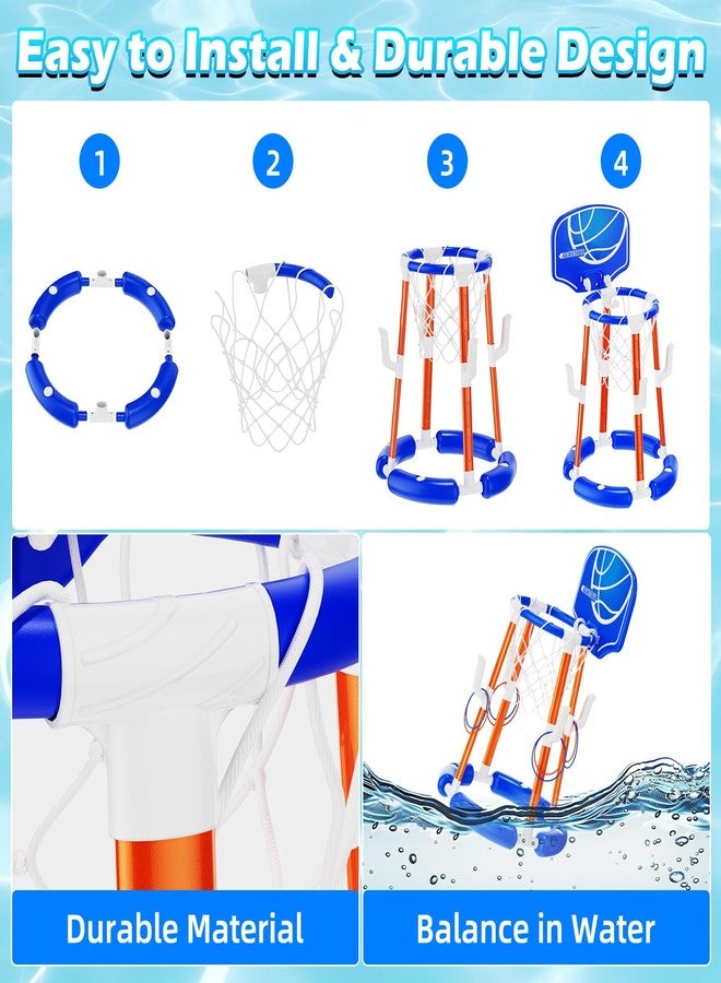 VROGTIK Pool Basketball Hoop with Backboard, Floating Pool Toys for 3-12 Years Old Kids Ring Game with 4 Balls 8 Rings & Pump Outdoor Swimming Pool Basketball Games Water Play Toy Family Party for Kids Adults - Image 4