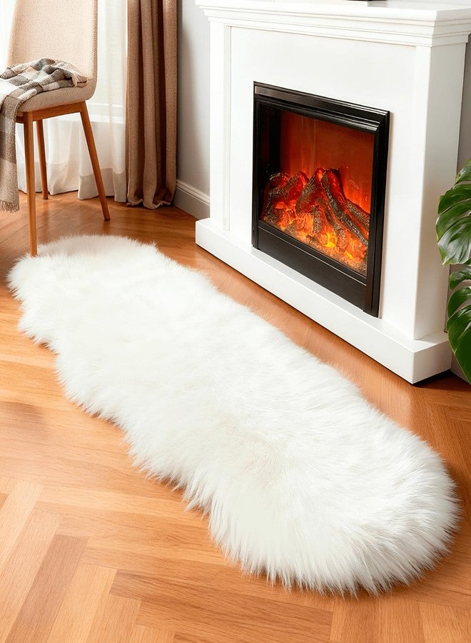 linmopm Faux Fur Rug Sheepskin Shag Fluffy Fuzzy White 2x6 ft Runner Rugs for Bedroom Bedside Bed Floor Living Room Plush High-Density Cushion Carpet Super Sofa Cover - Image 3