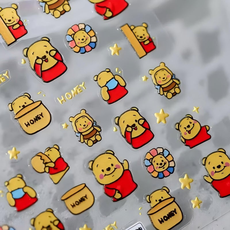 Dedyel Cute Nail Stickers 5D Embossed Cartoon Bear Nail Stickers Kawaii Animal Self-Adhesive Nail Decals for Women Girls Kids Nail Art Decoration - Image 4